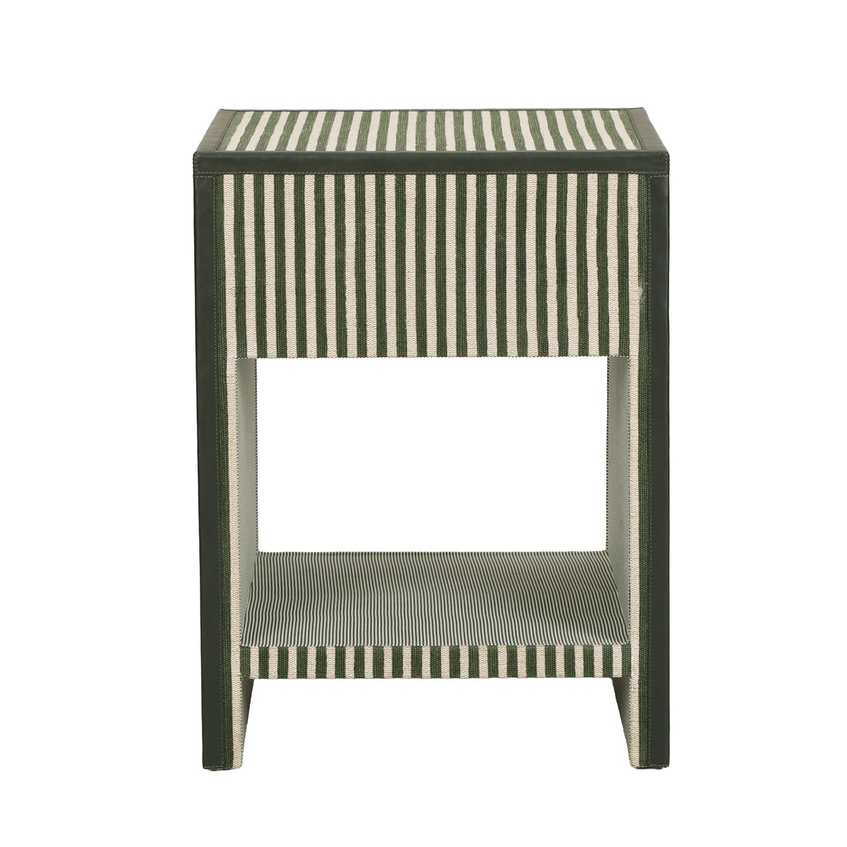 Kora 18" Cotton Jute 1-Drawer Contract-Grade Nightstand - Green Stripes - Image 2