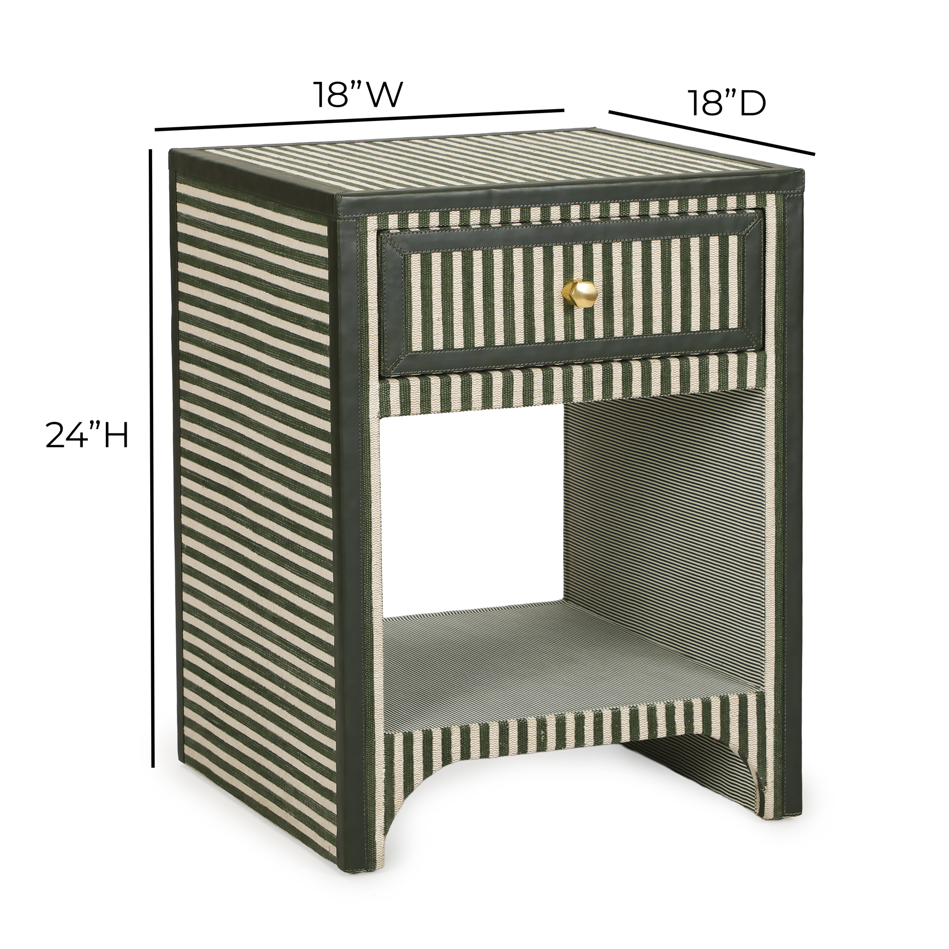 Kora 18" Cotton Jute 1-Drawer Contract-Grade Nightstand - Green Stripes - Image 7