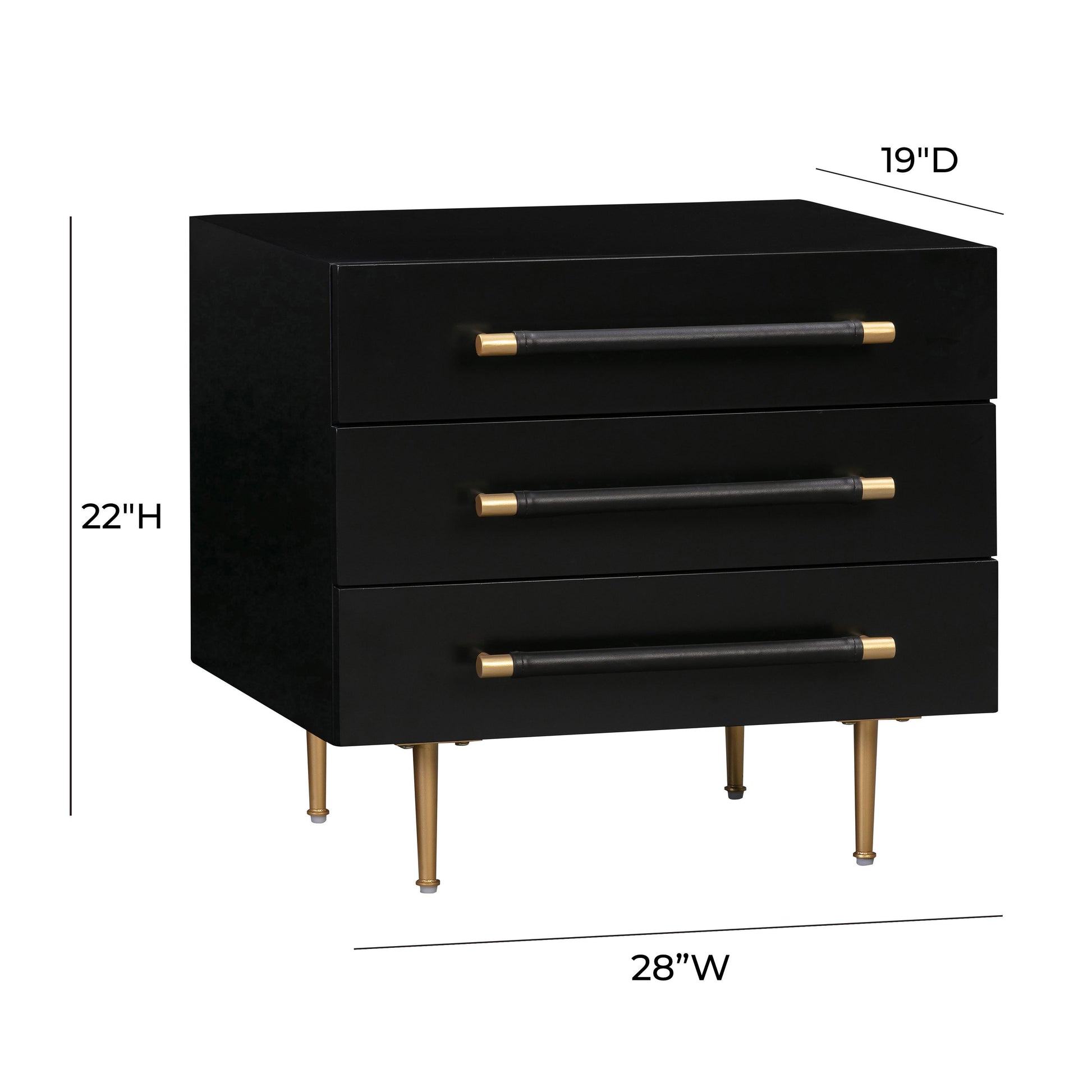 Trident 28" 3-Drawer Nightstand - Black - Image 9