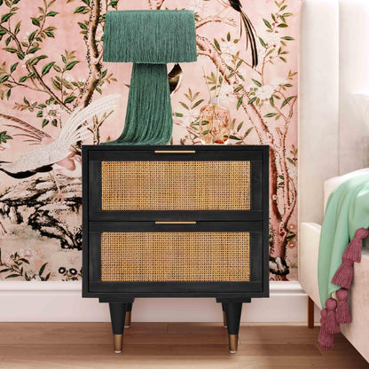 Sierra 22" Cane 2-Drawer Nightstand - Black - Image 1