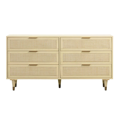 Sierra 60" Cane 6-Drawer Dresser - Buttermilk - Image 1