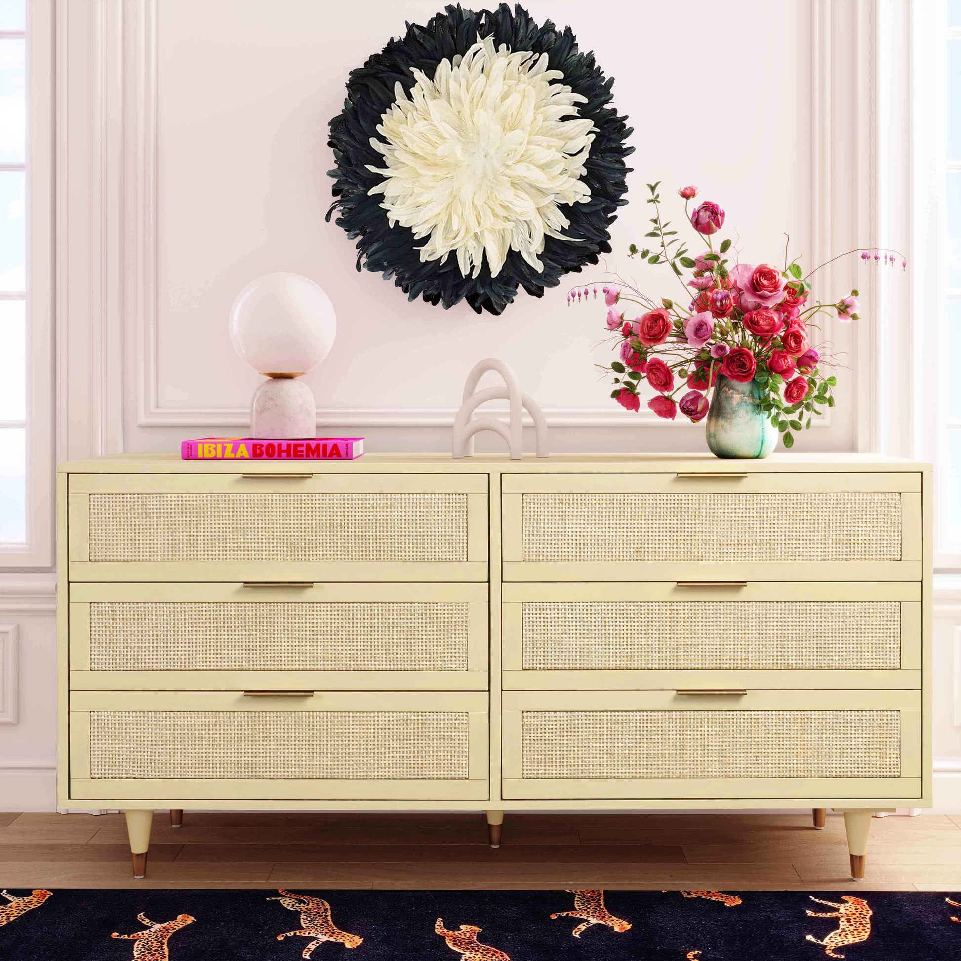 Sierra 60" Cane 6-Drawer Dresser - Buttermilk - Image 2