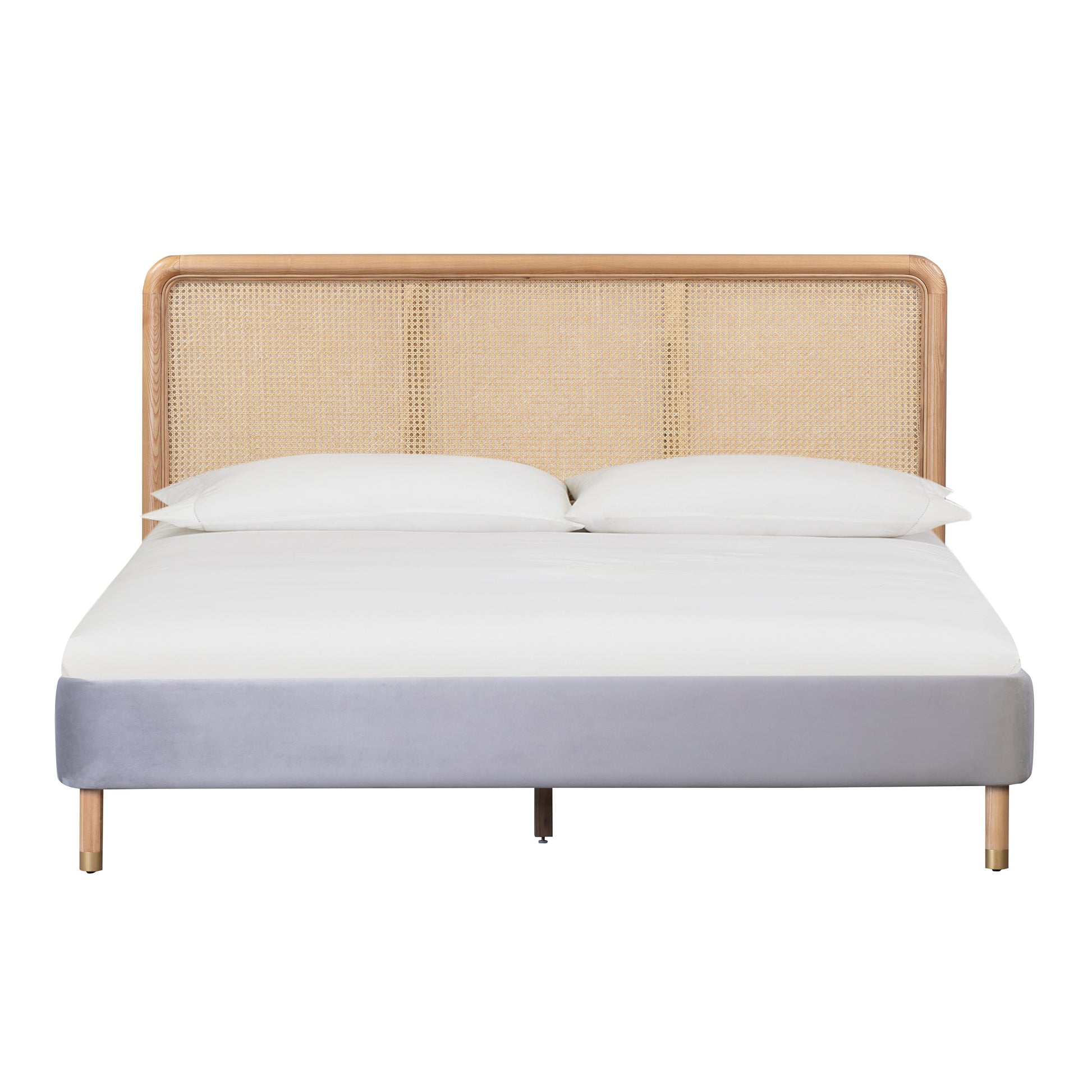 Kavali Performance Velvet and Natural Bed - Grey / King - Image 3