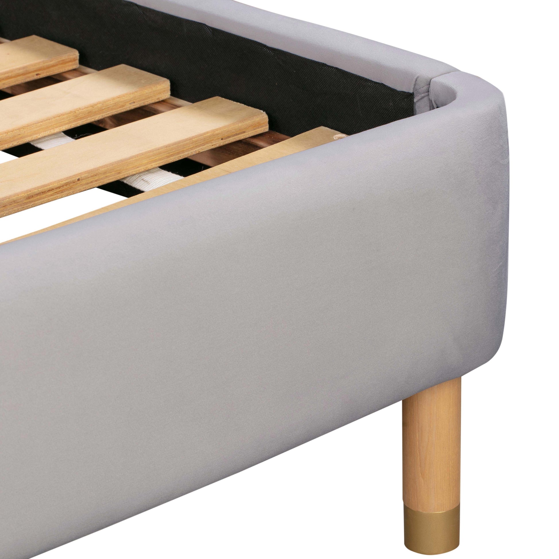 Kavali Performance Velvet and Natural Bed - Grey / King - Image 6