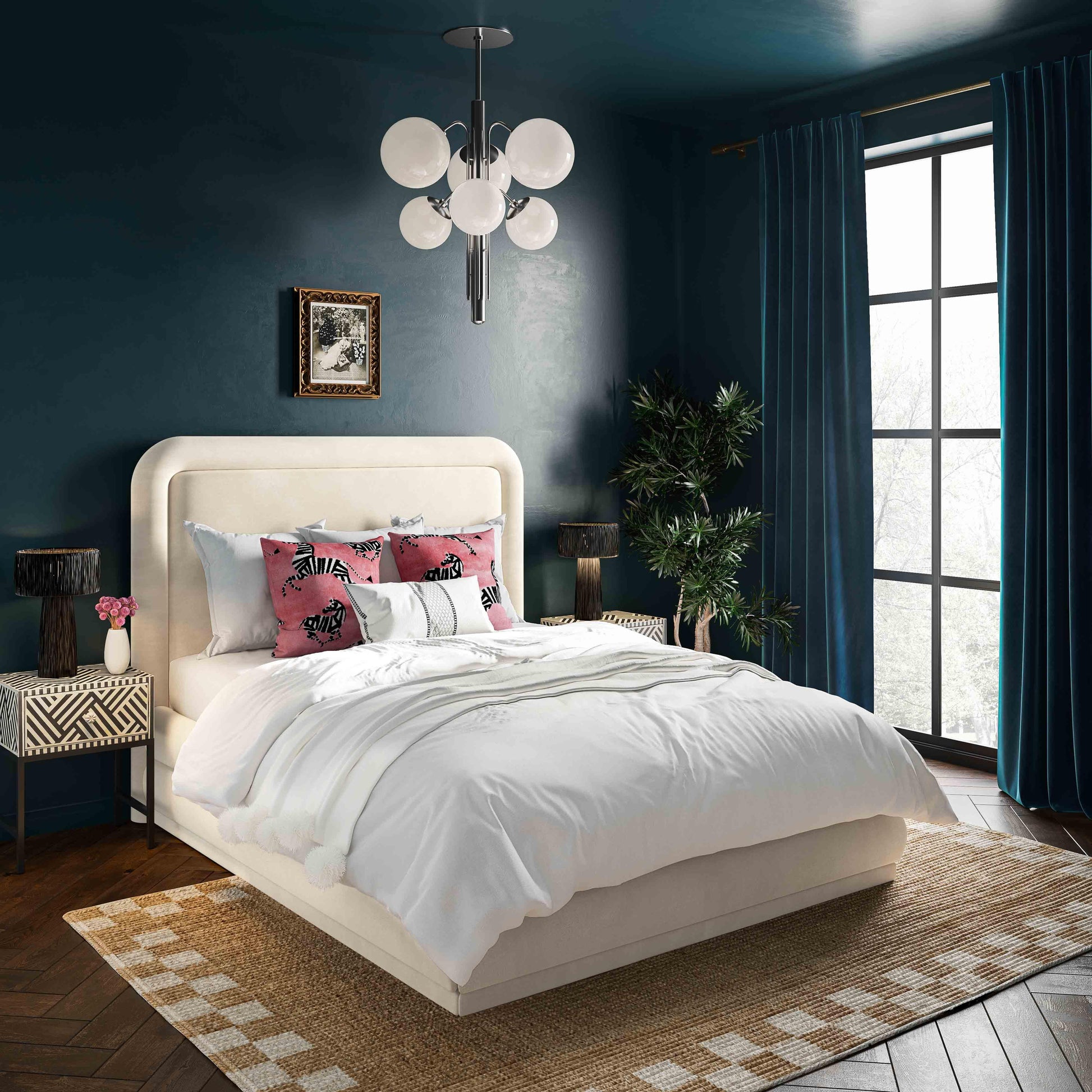 Briella Performance Velvet Bed - Cream / Queen - Image 2