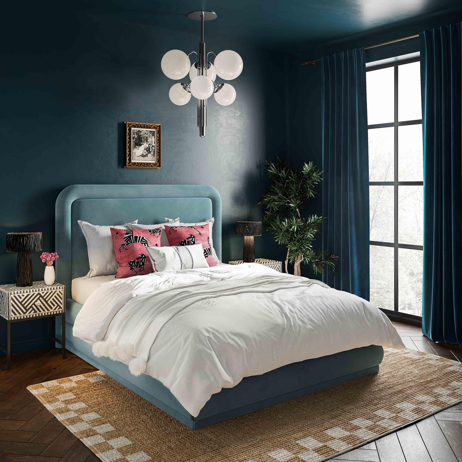 Briella Performance Velvet Bed - Bluestone / King - Image 2