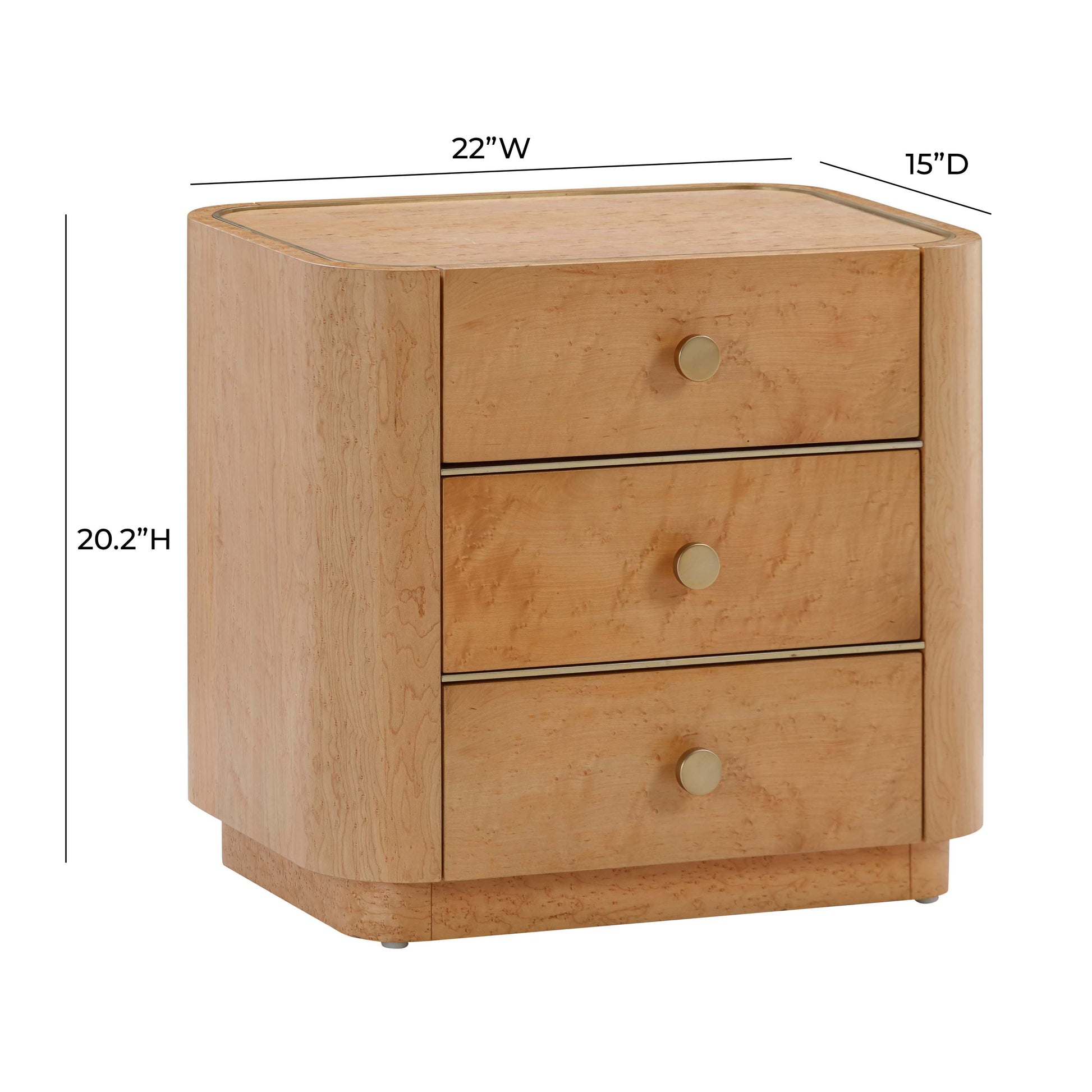 Abigail 22" Natural Birdseye Maple 3-Drawer Nightstand - Image 8