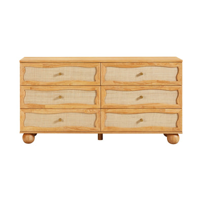 Grappa 62" Natural Wood & Raffia Wavy 6-Drawer Dresser - Image 1