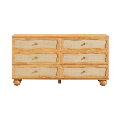Grappa 62" Natural Wood & Raffia Wavy 6-Drawer Dresser - Default Title - Image 2
