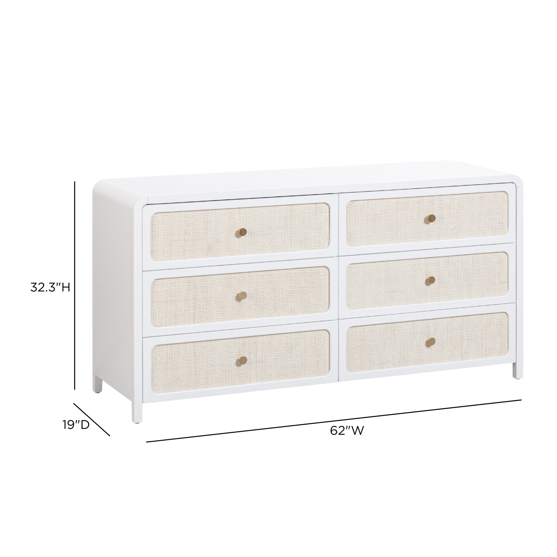 Patty 62" Rattan 6 Drawer Dresser - White - Image 8