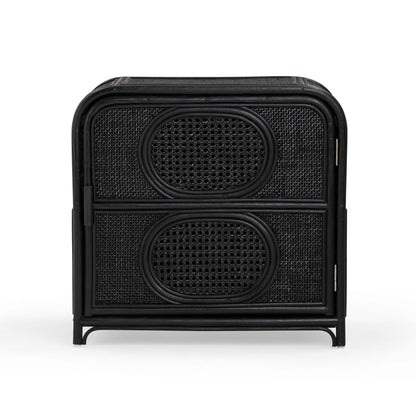 Tina 27" Rattan Nightstand With Storage - Black - Image 1