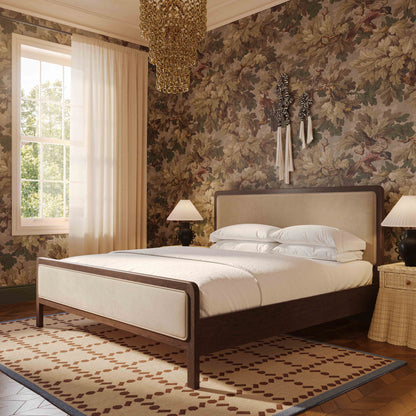 Hella Contract-Grade Velvet and Ash Wood Bed - Taupe / Queen - Image 1