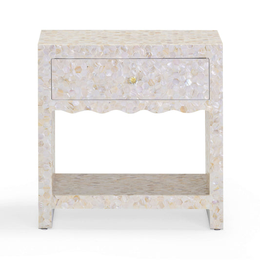 Piara 22" Natural Mother of Pearl Inlaid Nightstand With Drawer - Image 1