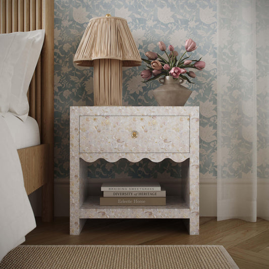 Piara 22" Natural Mother of Pearl Inlaid Nightstand With Drawer - Image 2
