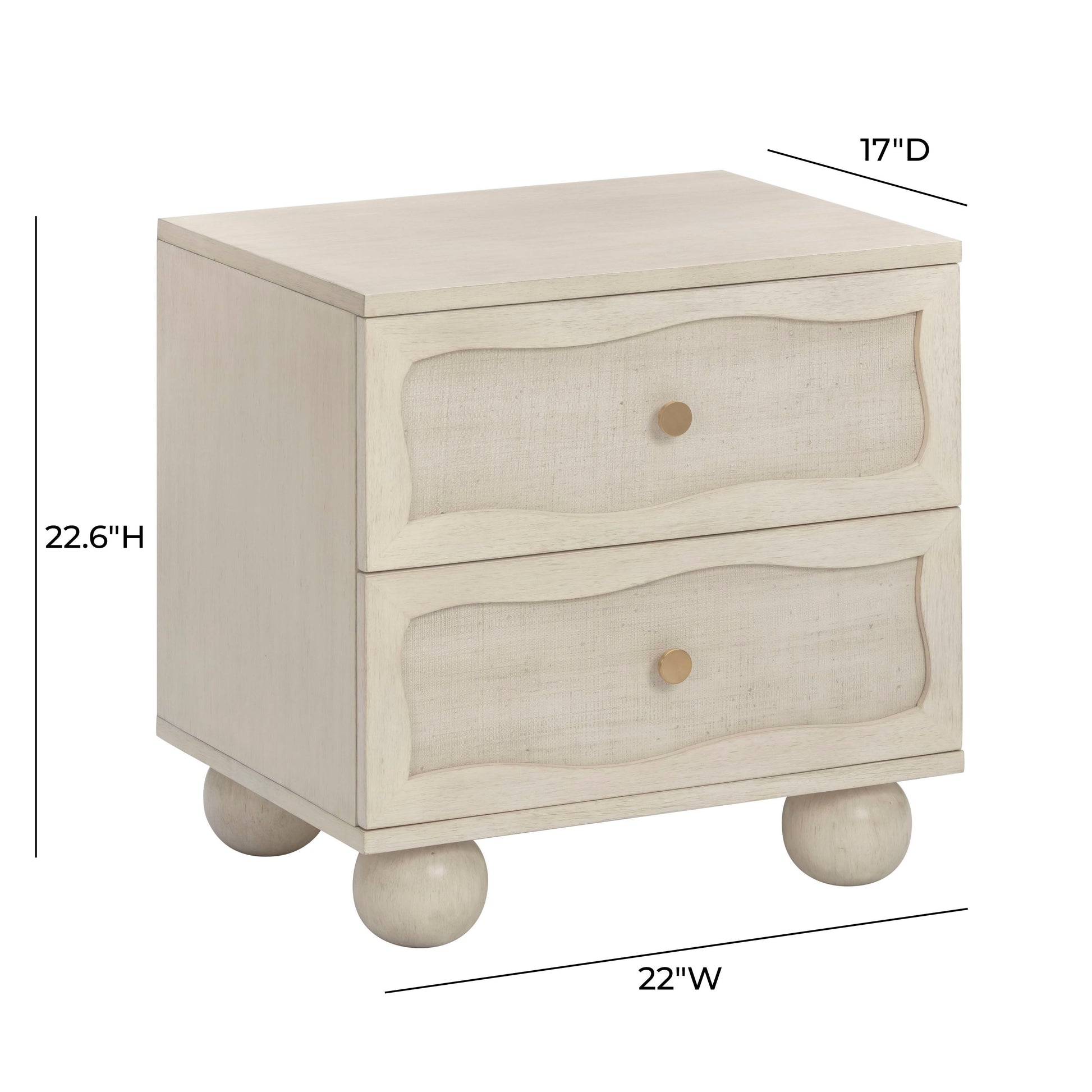 Grappa 22" Wood & Raffia Wavy 2-Drawer Nightstand - White - Image 5