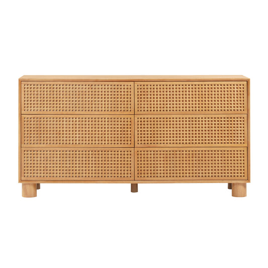Miles 62" Natural Wood 6-Drawer Dresser - Image 1