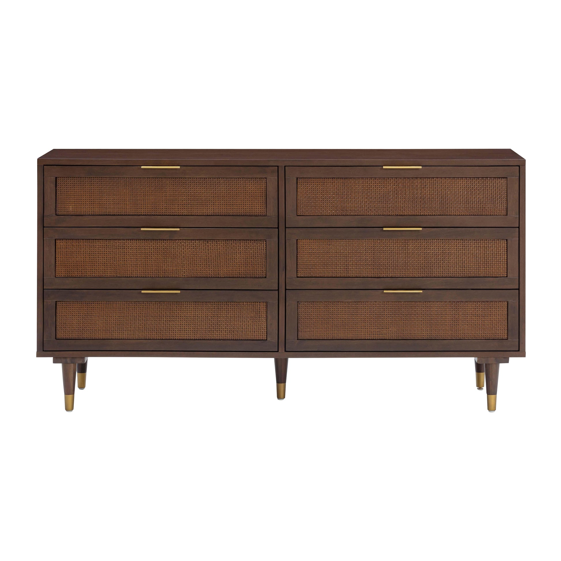 Sierra 60" Cane 6-Drawer Dresser - Dark Brown - Image 1