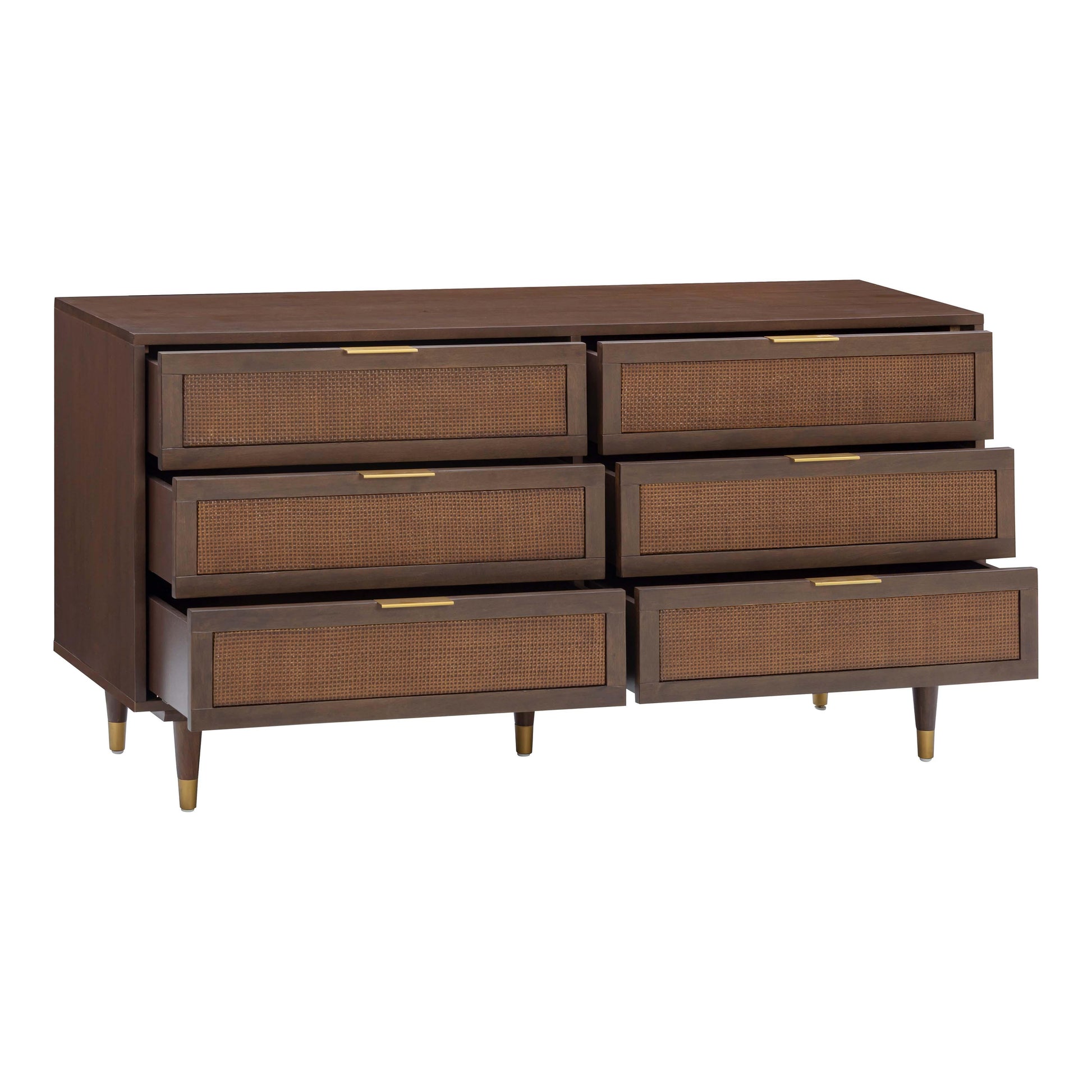 Sierra 60" Cane 6-Drawer Dresser - Dark Brown - Image 3