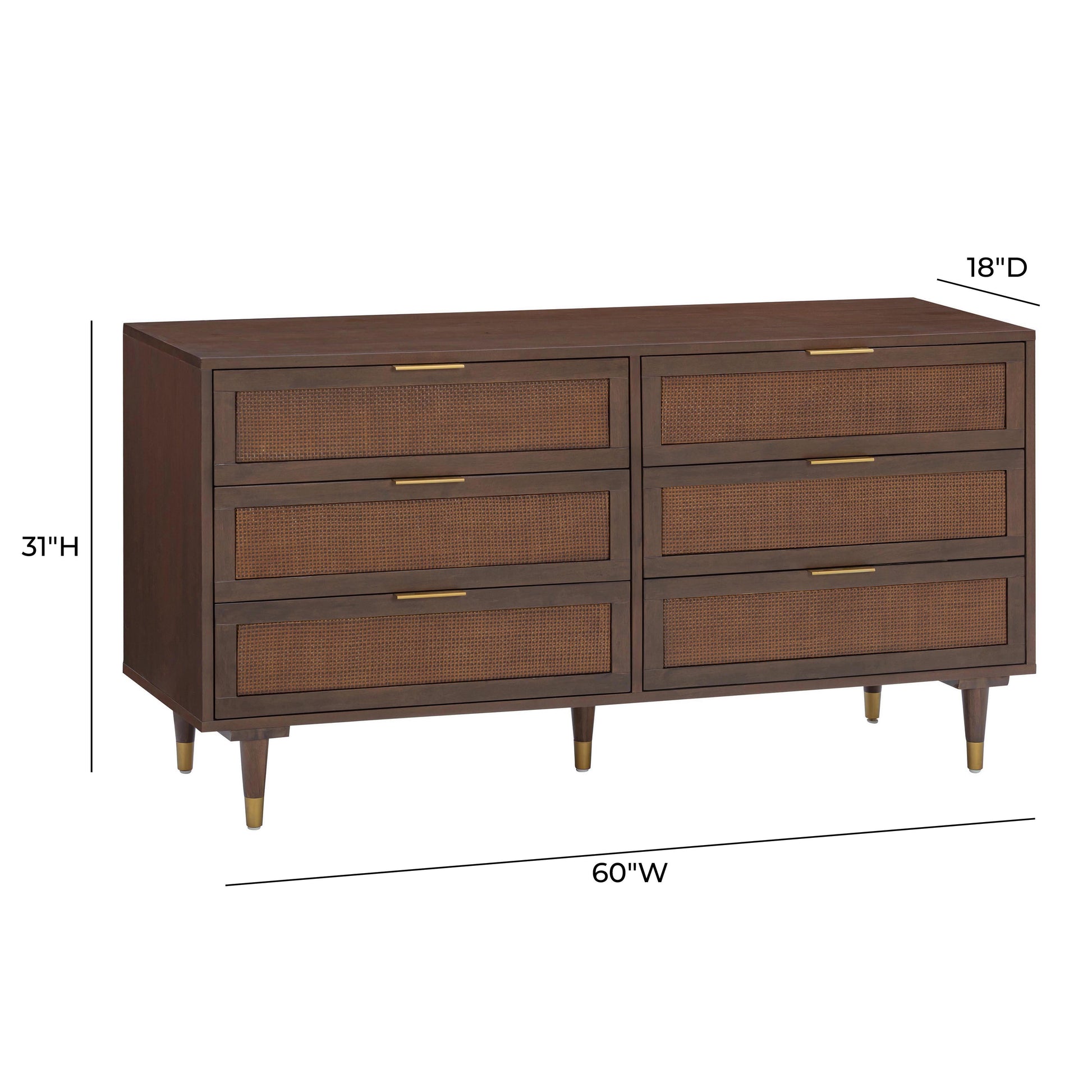 Sierra 60" Cane 6-Drawer Dresser - Dark Brown - Image 5