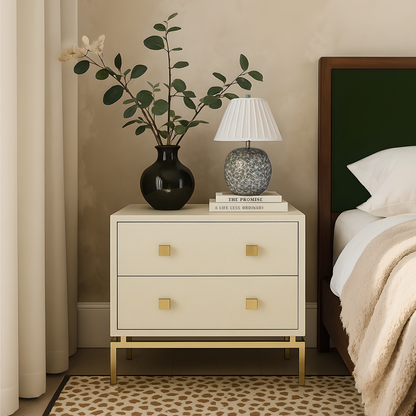 Pesce 25" Faux Shagreen 2-Drawer Nightstand - Cream - Image 1