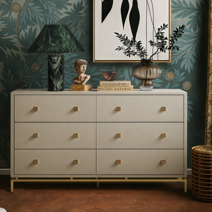 Pesce 57" Faux Shagreen 6-Drawer Dresser - Cream - Image 1