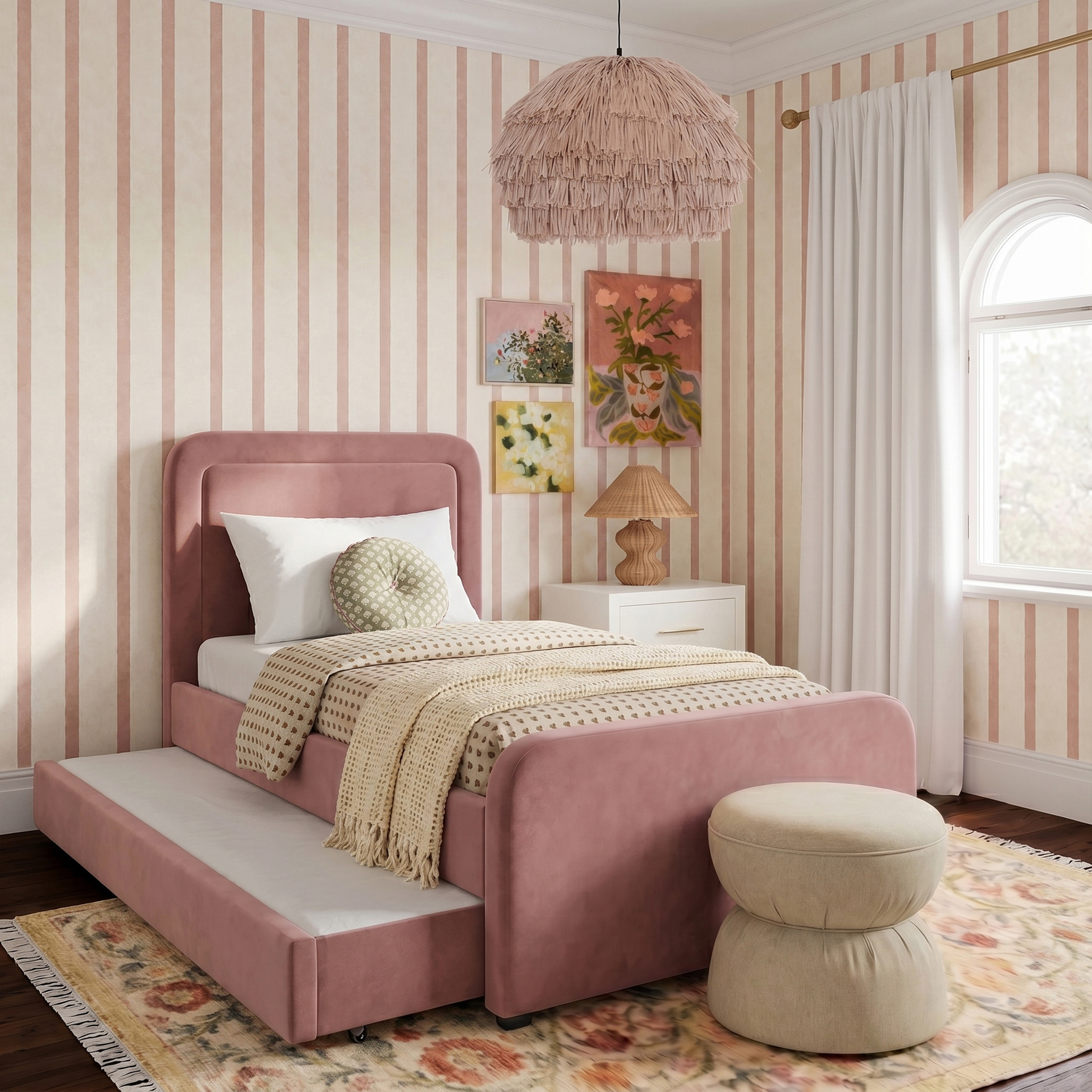Briella Performance Velvet Trundle Bed in Twin - Salmon - Image 2