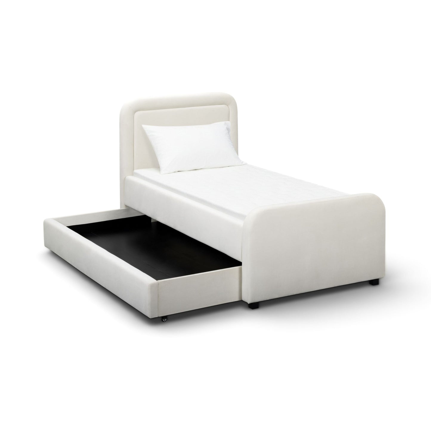 Briella Performance Velvet Trundle Bed in Twin - Cream - Image 1