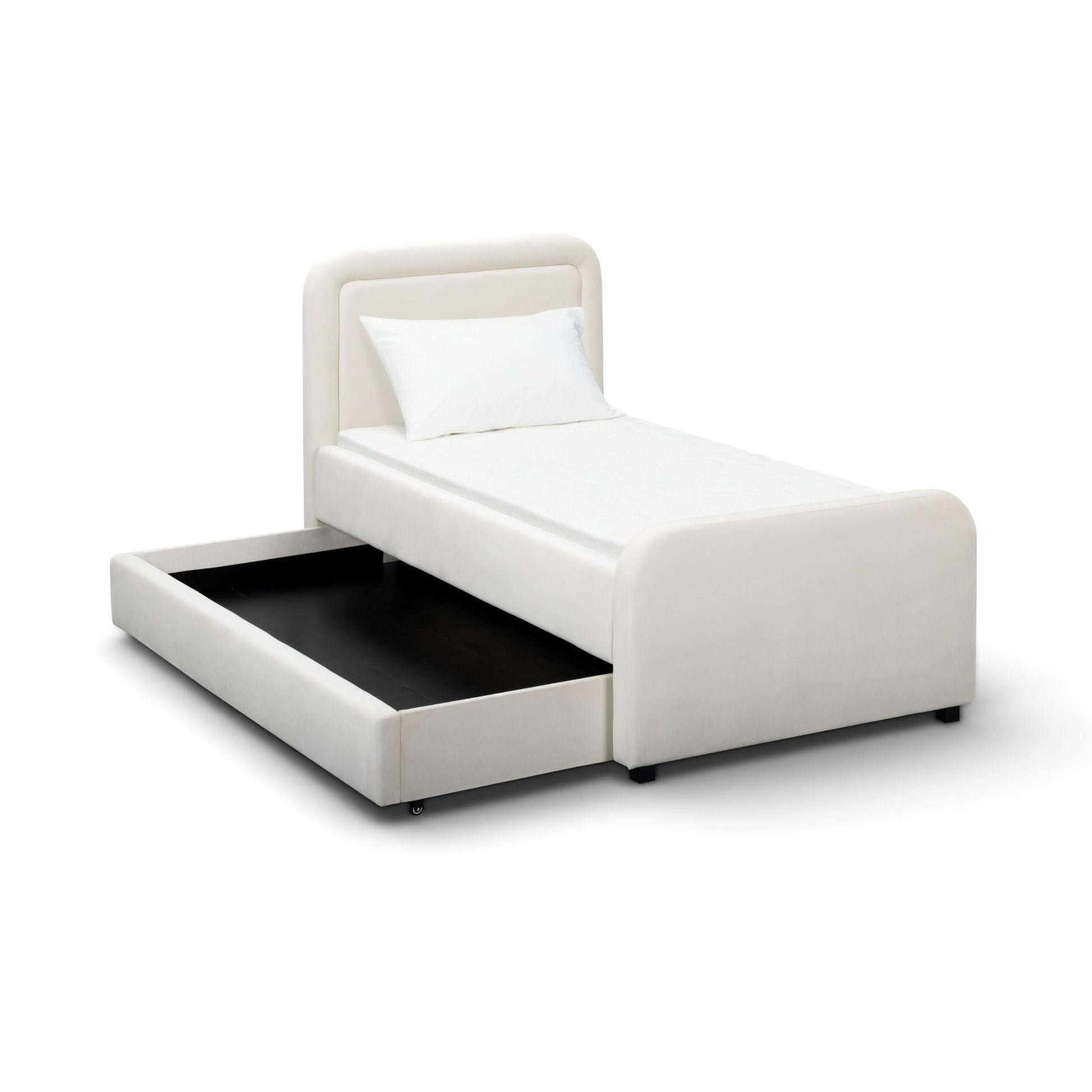 Briella Performance Velvet Trundle Bed in Twin - Cream - Image 1