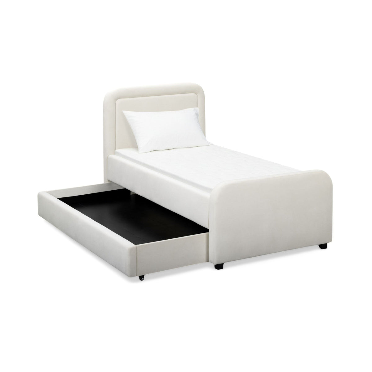 Briella Performance Velvet Trundle Bed in Twin - Cream - Image 1