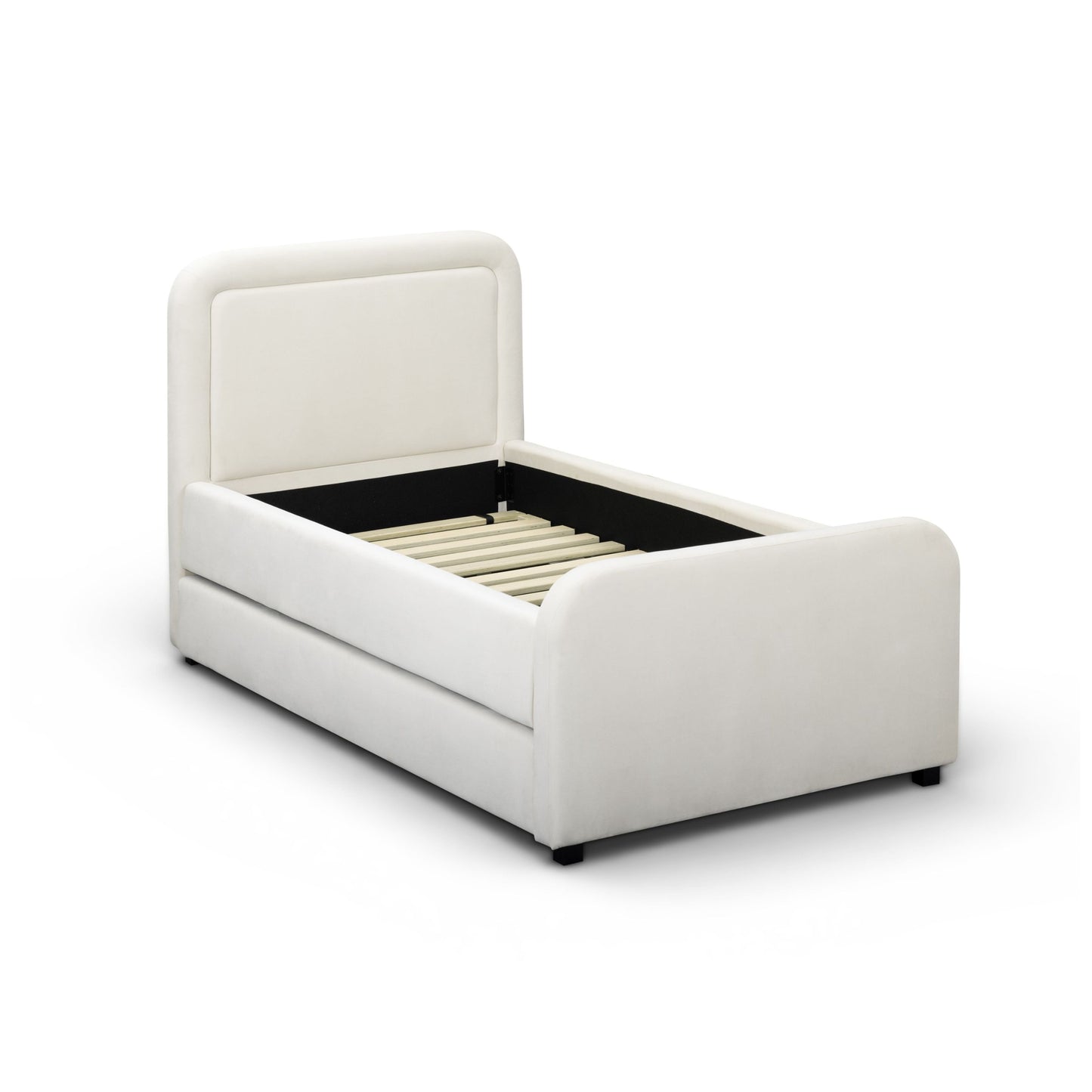 Briella Performance Velvet Trundle Bed in Twin - Cream - Image 7