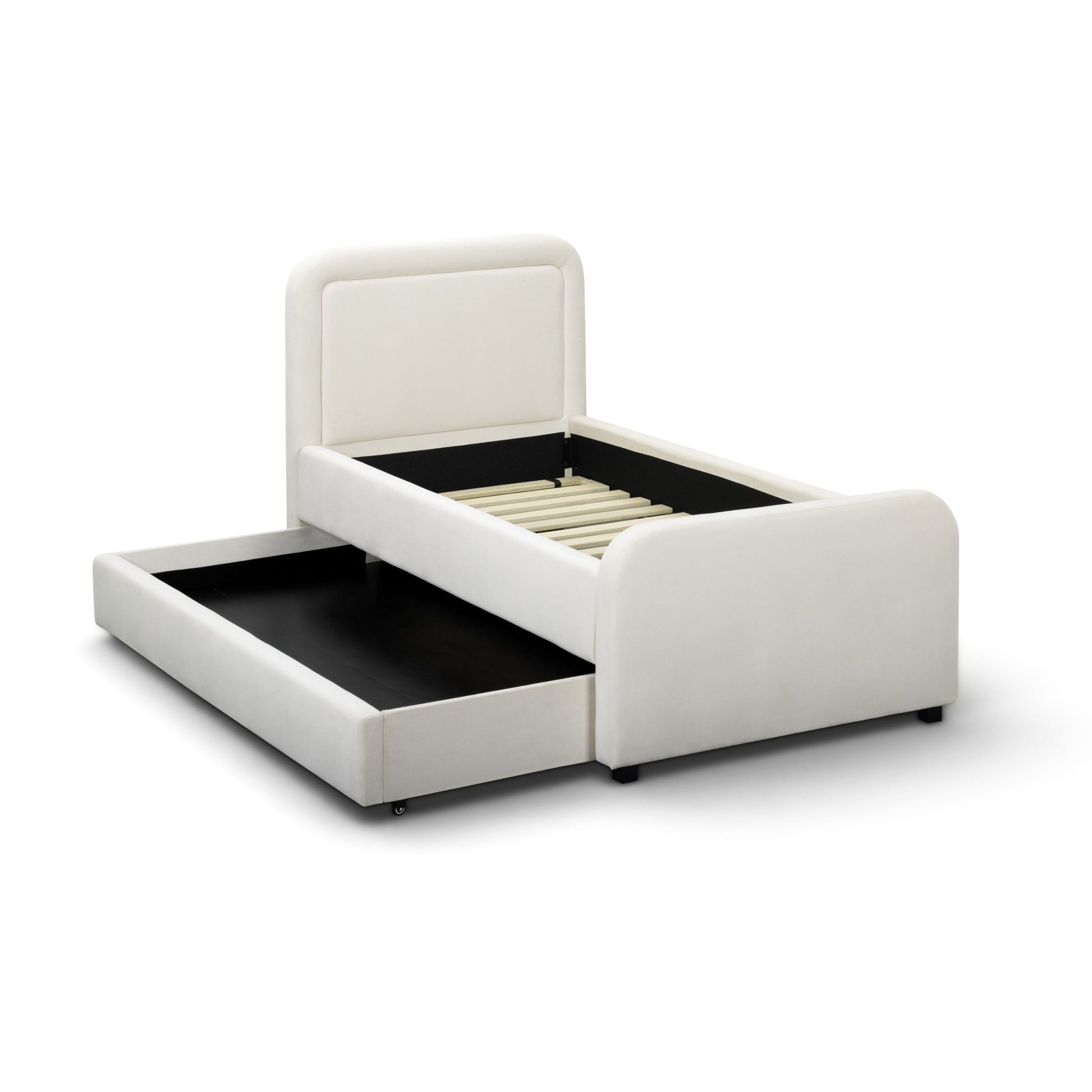 Briella Performance Velvet Trundle Bed in Twin - Cream - Image 6