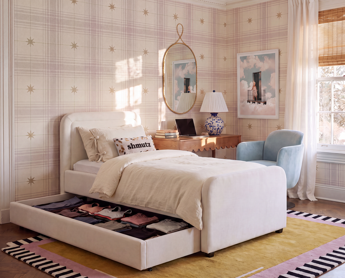 Briella Performance Velvet Trundle Bed in Twin - Cream - Image 2
