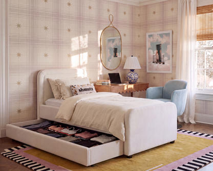 Briella Performance Velvet Trundle Bed in Twin - Cream - Image 1