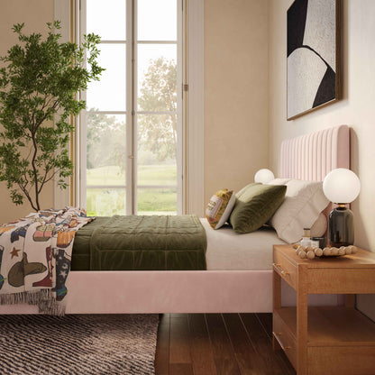 Angela Performance Velvet Bed - Blush / Queen - Image 1