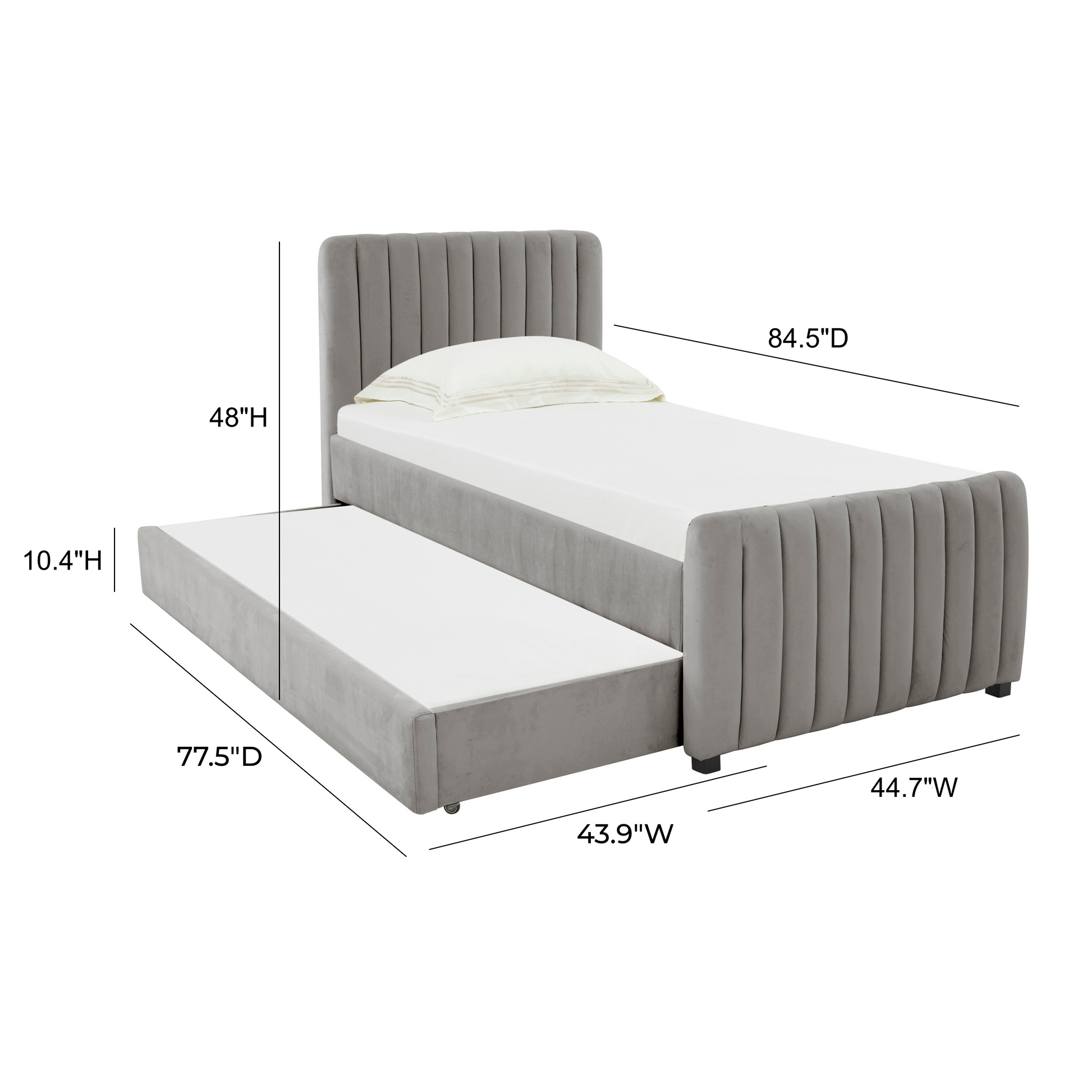 Angela Performance Velvet Trundle Bed in Twin - Grey - Image 8