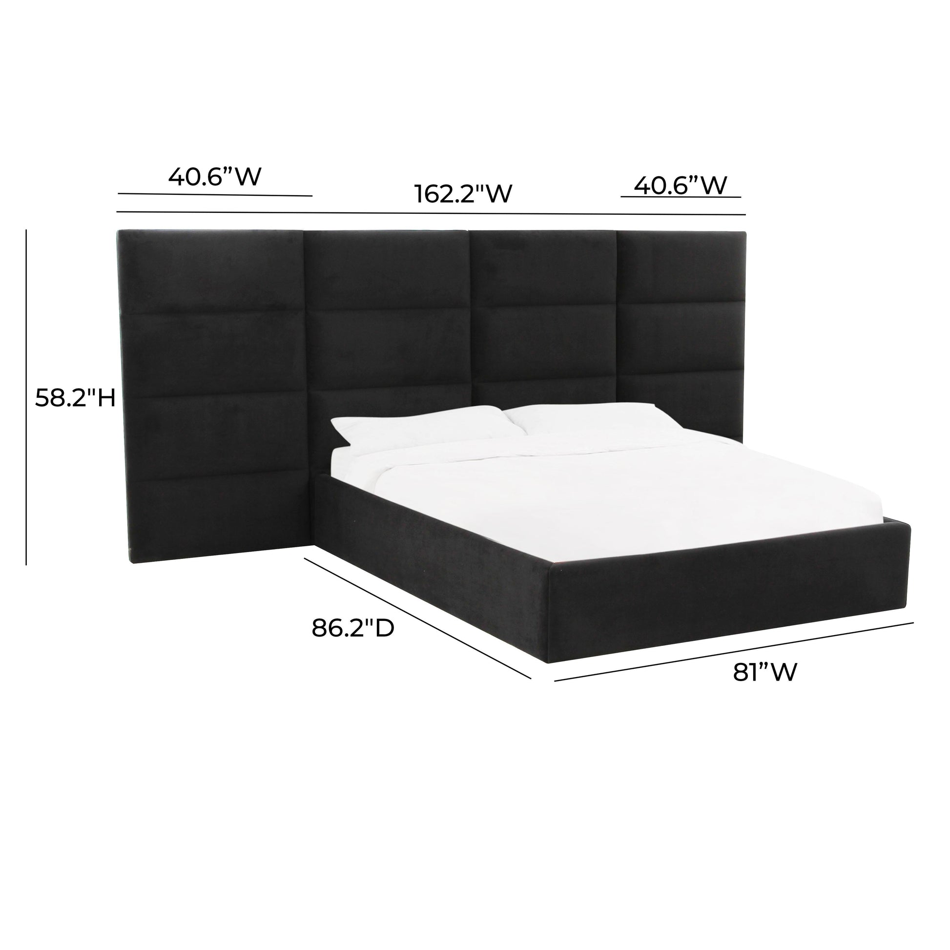 Eliana Performance Velvet Headboard Wings - Black / King - Image 7