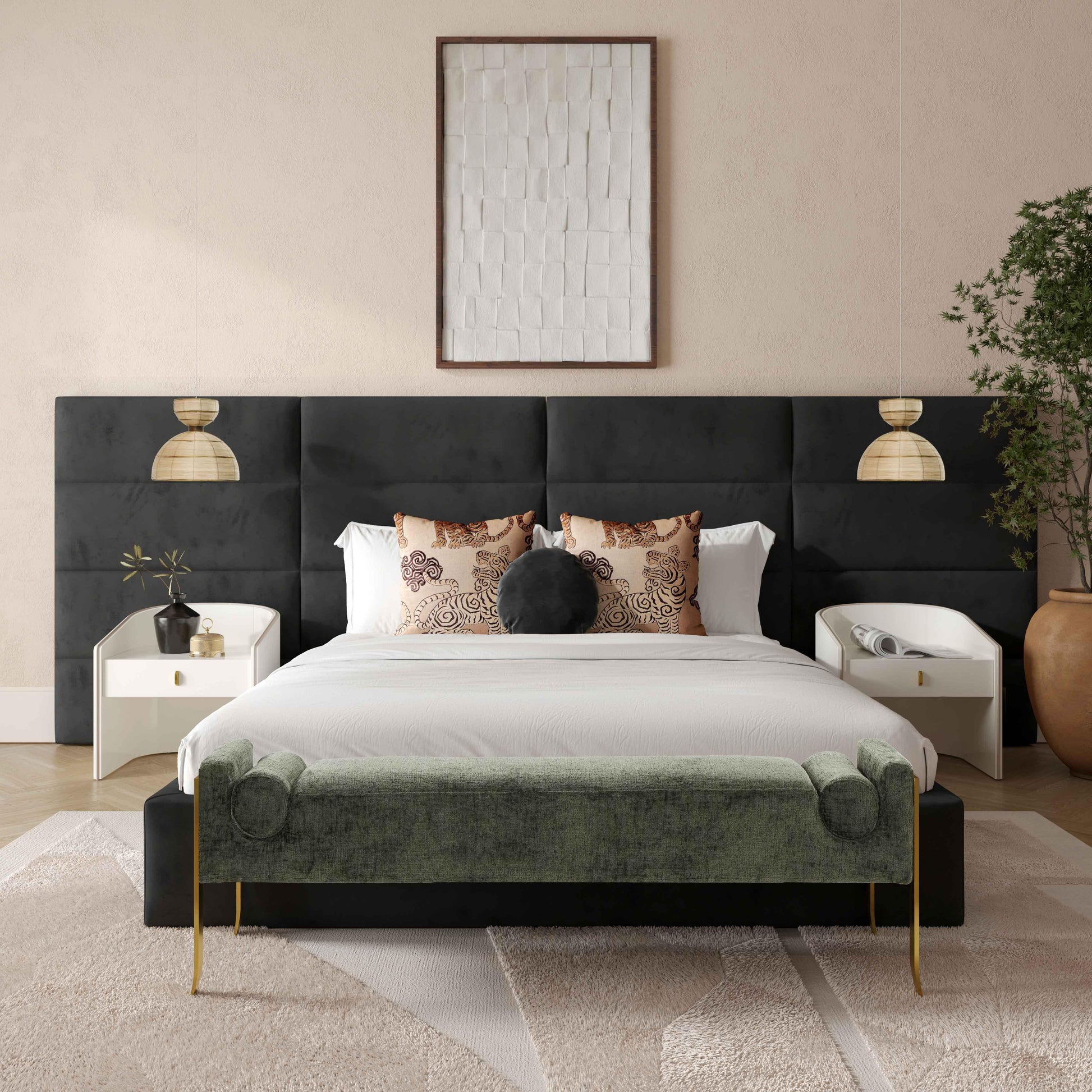 Eliana Performance Velvet Headboard Wings - Black / Queen - Image 2