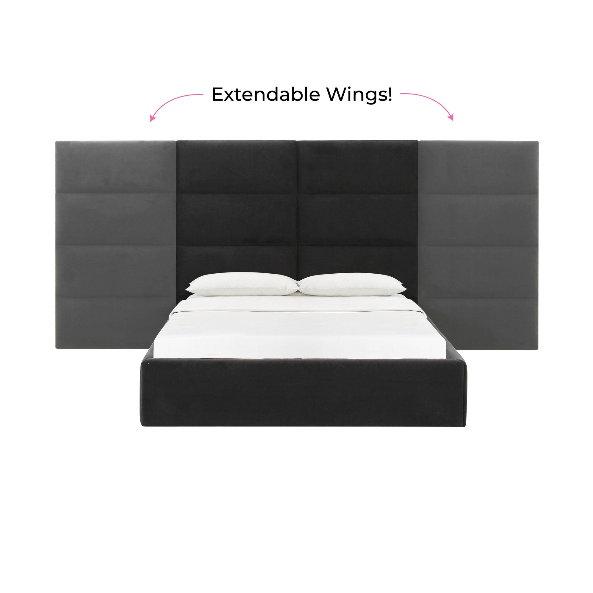 Eliana Performance Velvet Headboard Wings - Black / Queen - Image 5