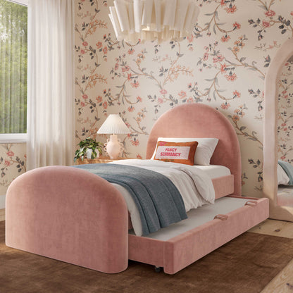 Moon Rose Upcycled Contract-Grade Chenille Twin Trundle Bed - Default Title - Image 1
