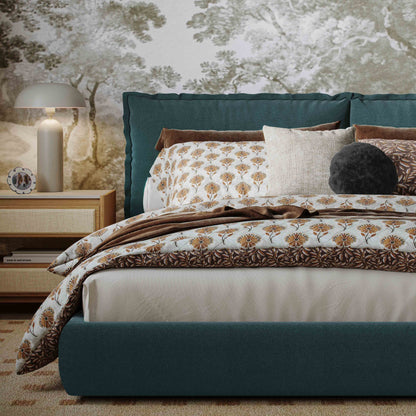 Mel Performance Faux Mohair Velvet Bed - Teal / Queen - Image 1