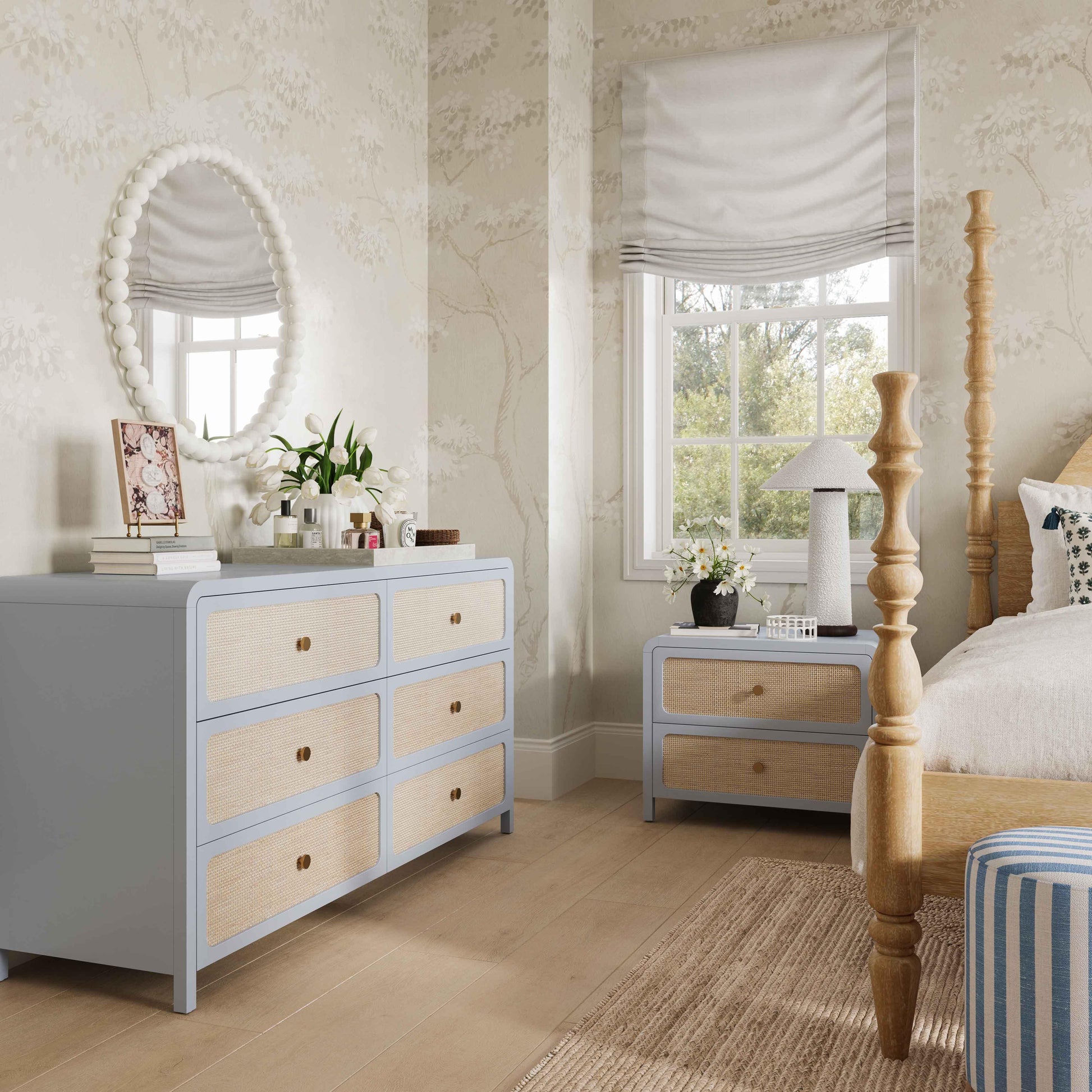 Patty 28" Rattan 2 Drawer Nightstand - Blue - Image 2