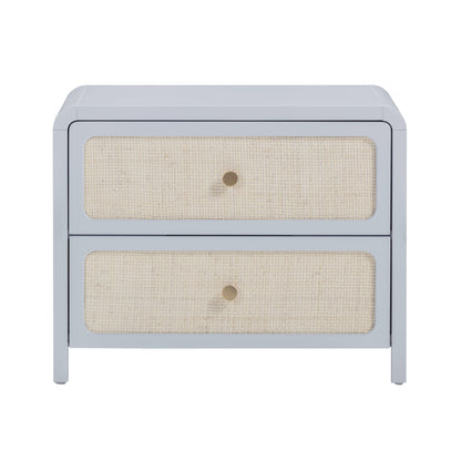 Patty 28" Rattan 2 Drawer Nightstand - Blue - Image 1