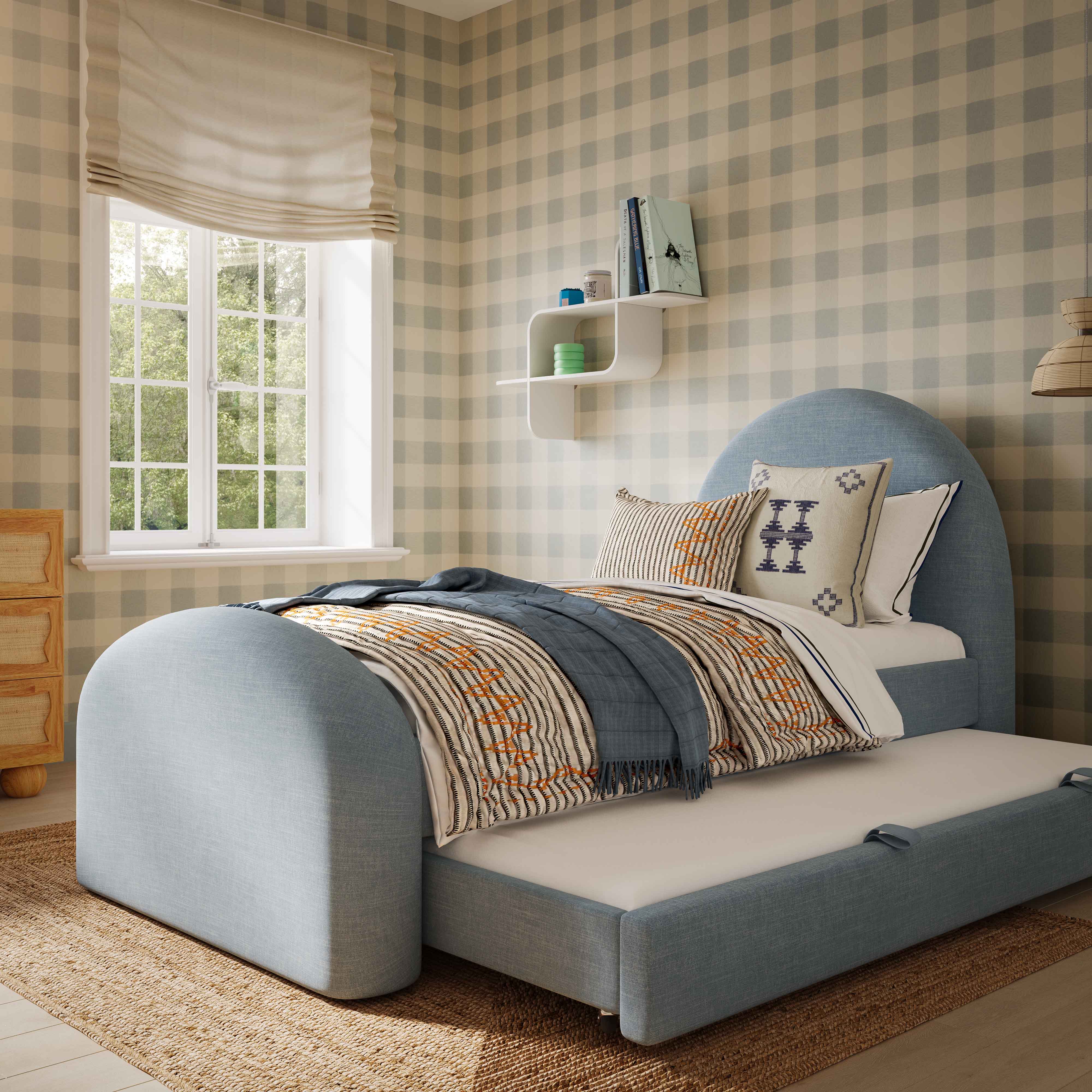 Moon Chambray Blue Performance Chenille Twin Trundle Bed | TOV