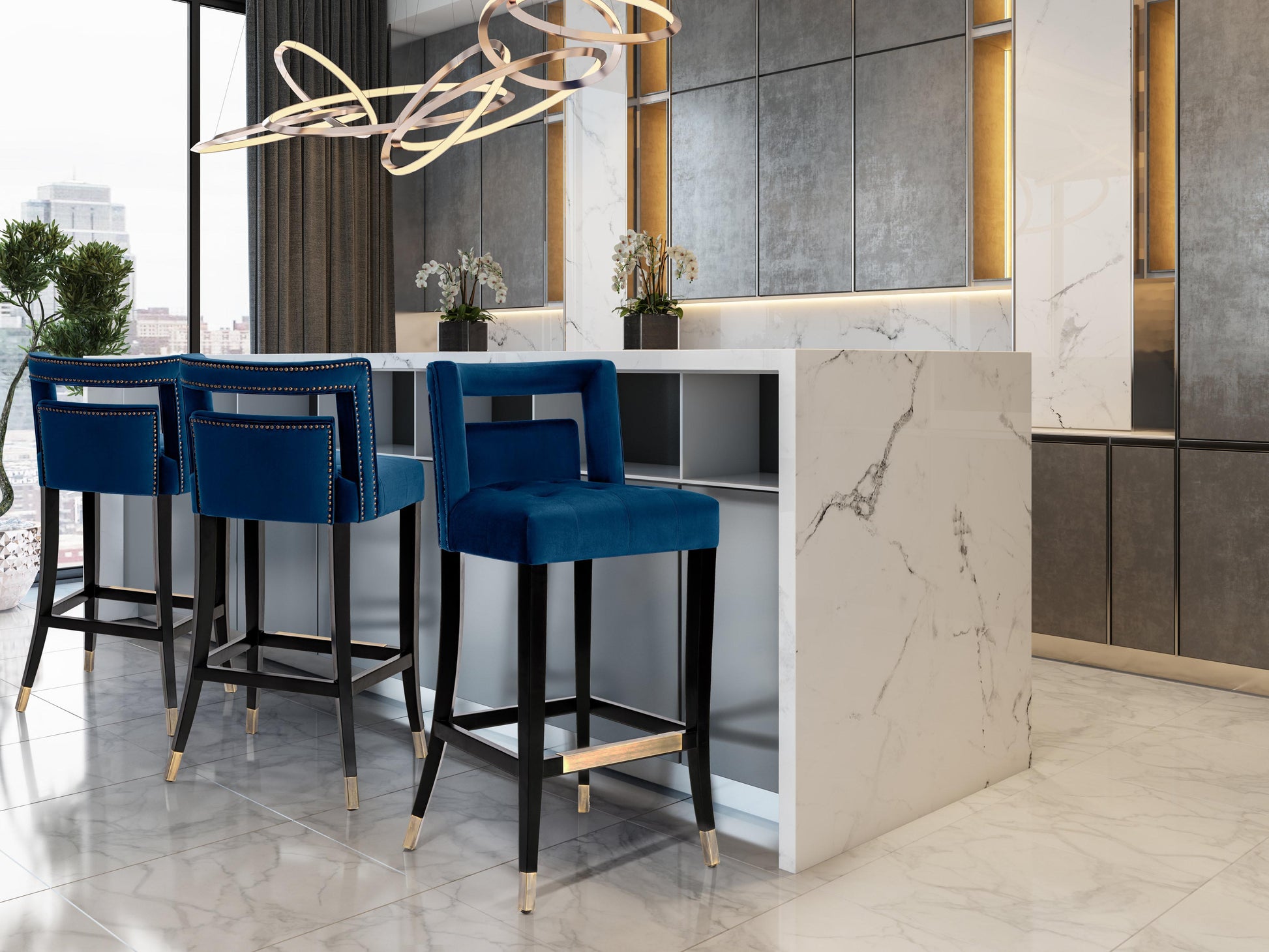 Hart Performance Velvet Stool - Navy / Bar Height - Image 2