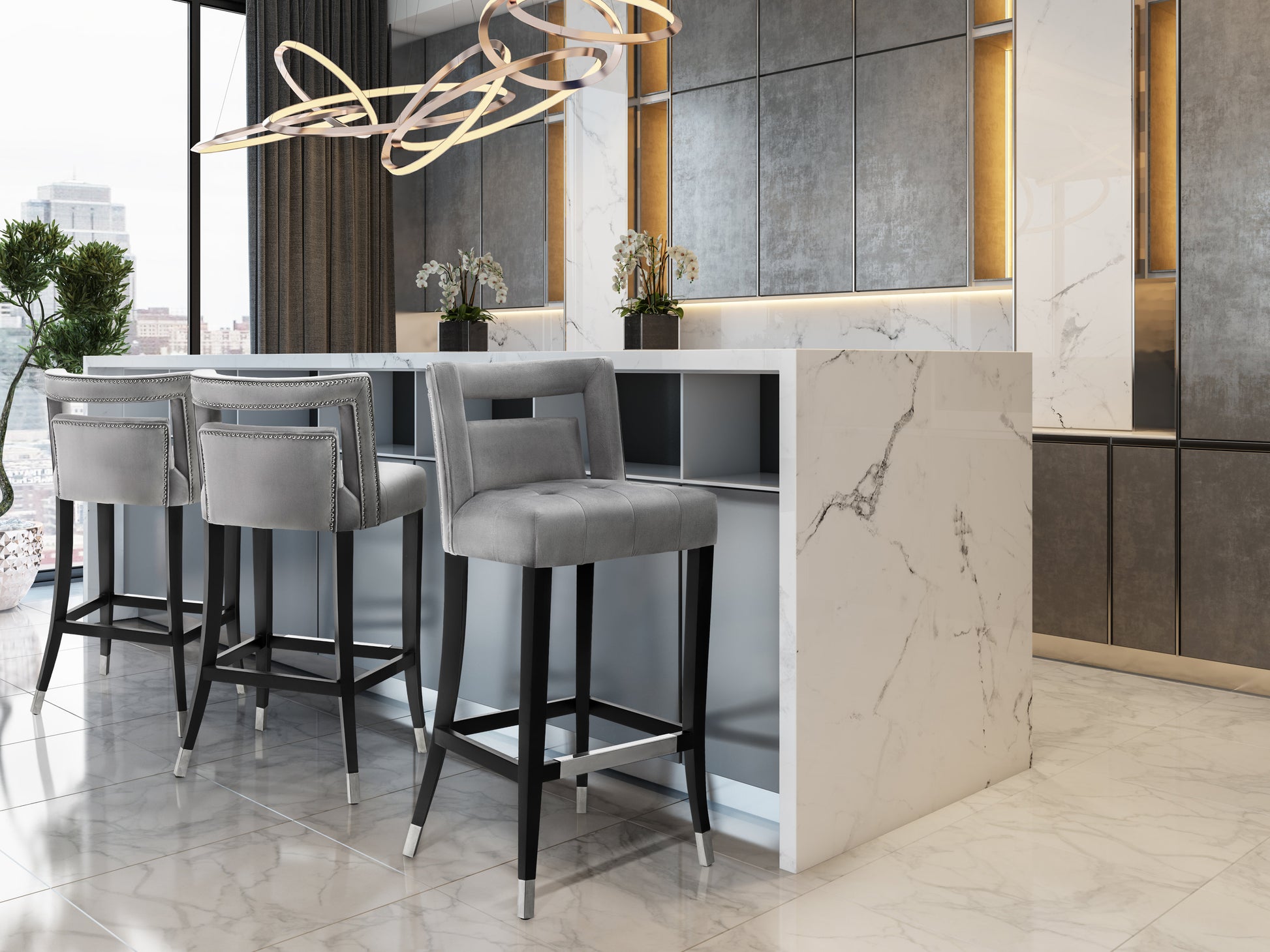 Hart Performance Velvet Stool - Grey / Counter Height - Image 2