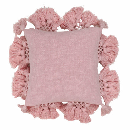 Stone 21" Washed Cotton Tasseled Square Throw Pillow Cover - Pink / With Insert - Image 1