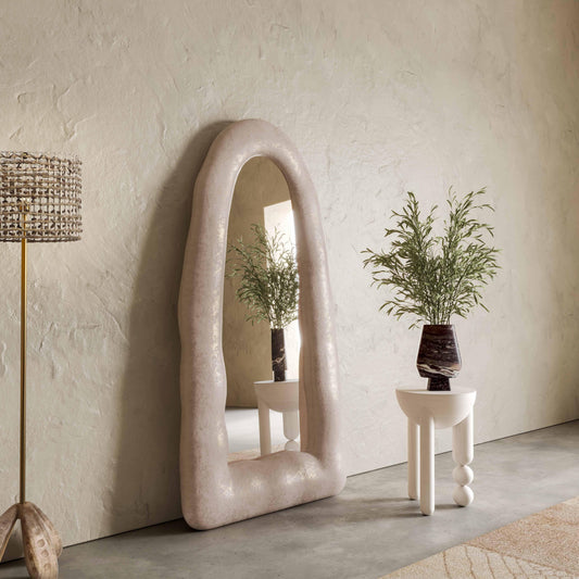 Kaia 32"X64" Cream Textured Small Floor Mirror - Image 2