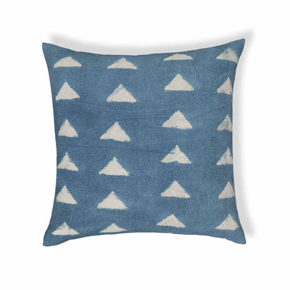 Indigo Triangles 20" Cotton Square Throw Pillow Cover - With Insert - Image 1