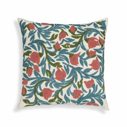 Tulip 20" Embroidered Floral Wool Square Throw Pillow Cover - With Insert - Image 1
