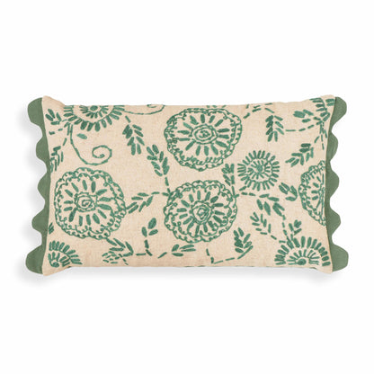 Portia 20"X12" Embroidered Cotton Flex Throw Pillow Cover - Aqua / With Insert - Image 1